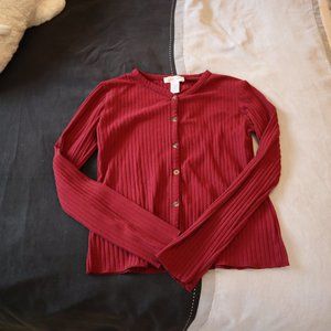 Girls' Burgundy Button Long Sleeve Shirt